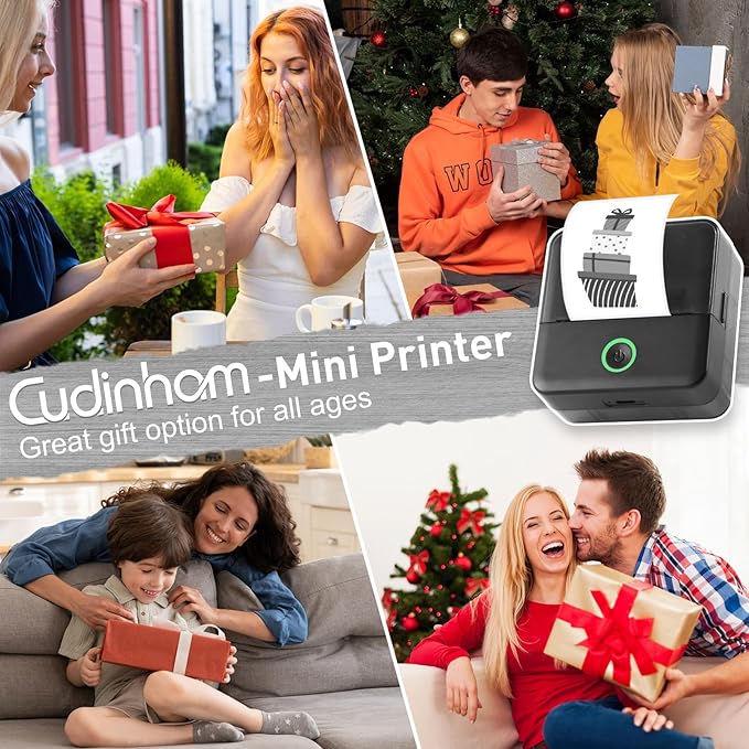 cudinham Print Pods Mini Printer, Sticker Printer with 10 Rolls Thermal Printing Paper, Inkless Pocket Printpod for Phone, Impresora Portátil for Notes, DIY, Compatible with iOS & Android (Black)