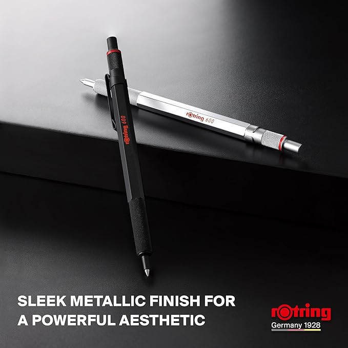 rOtring 600 Gel Pen, Black Metal Body Pen, Black Ink, 0.55mm, Non-Slip Knurled Grip & Hexagonal Barrel, Refillable, 1 Count - Smooth Writing, Stationary, Desk Essentials