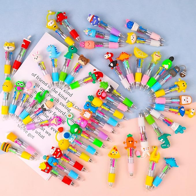 CZWZ 30 Set Cute Multicolor Pens in One 4-in-1 Fun Pens Bulk with 30 Valentines Day Cards for Valentine's Day Party Student Colleagues Greeting Exchange Gift Office School