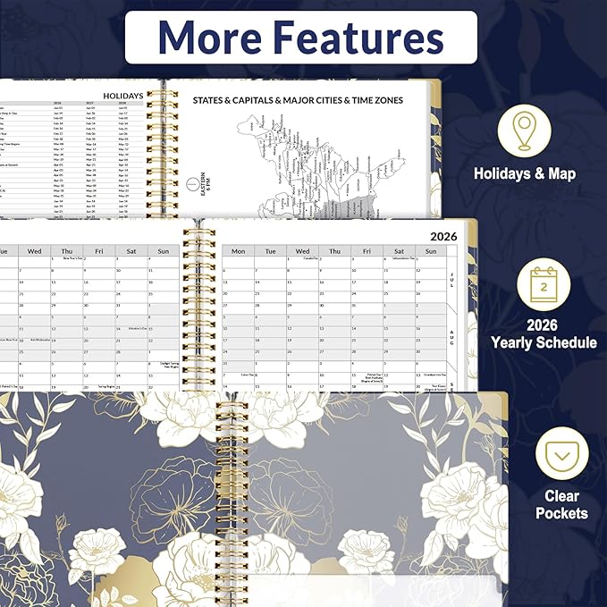 SUNEE 2026 Appointment Book, Quarter-Hourly, Weekly & Monthly - from January 2026 - December 2026, 8.5"x11" Weekly Planner, Flexible Cover, Note Pages, Pockets, Bookmark, Spiral Binding,