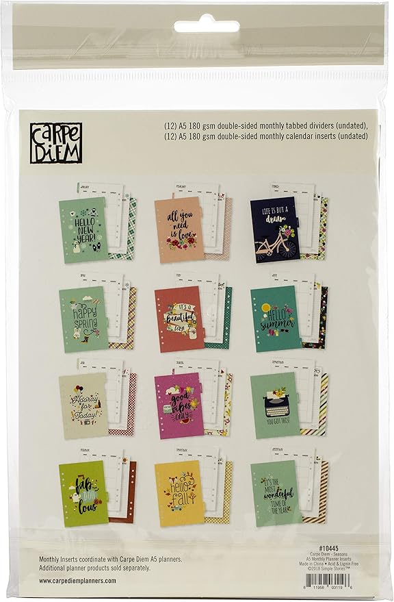 Simple Stories Carpe Diem Seasons Double-Sided A5 Planner Inserts-Monthly, Undated