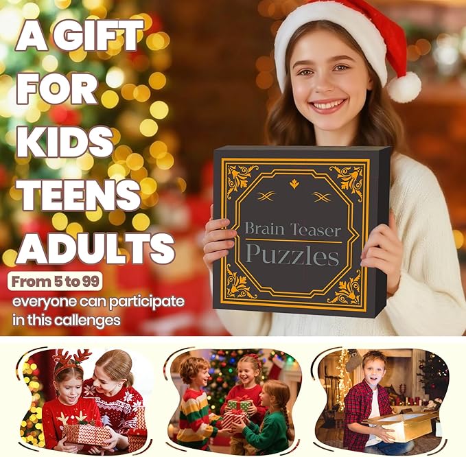 Wooden Brain Teaser Puzzles for Adults - Brain Teaser Puzzles with Wooden Box 3D Puzzle Game Toys for Adults Teens - Unlock Interlocking Puzzle Adults Teens IQ Education Smart Toys