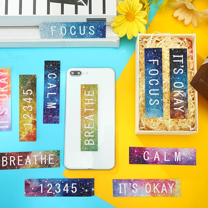 Crtiin 80 Pcs Anxiety Sensory Stickers with Inspirational Quotes Calm Textured Relief Mental Health Stickers Office Adhesive Sensory Tape Anti Stress for Adults(Dreamy)