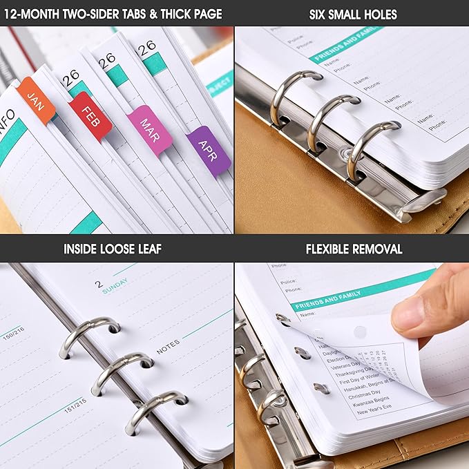 2026 Planner Refills - Planner Refills 2026 from JAN 2026 to DEC 2026, Weekly and Monthly Calendar, 3.75 x 6.75 inch, 6 Holes, A6 Size - Red