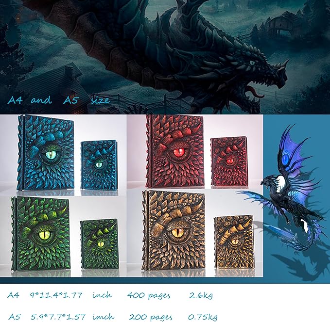 3D Dragon Eye Embossed Journal,Resin Engraving Notebook,Dnd notebook for Dragon Lovers ,Blank Paper,Hardcover Travel Notepad for Writing,Sketchbook,Collection,Gift,Decoration A4 and A5 Size (A5-Glod)