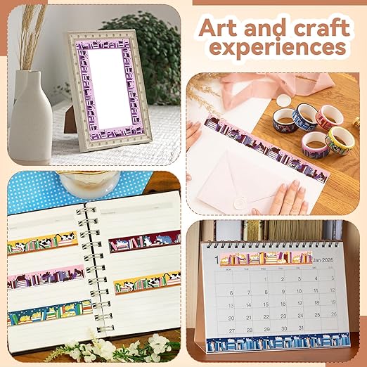 Janlaugh 24 Rolls Cat Books Washi Tapes Bulk Cute Multicolor Bookcase Tape Stickers for Journaling DIY Crafting Gift Wrapping Scrapbook Planner Book Cat Lovers Women Students Readers Teachers