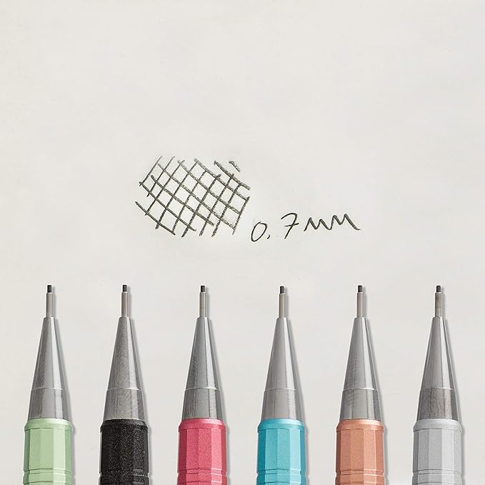 Pentel Sharp Mechanical Pencil, (0.7mm), Medium Line, Metallic Barrel, Assorted Colors, Pack of 3 (P207MBP3M)