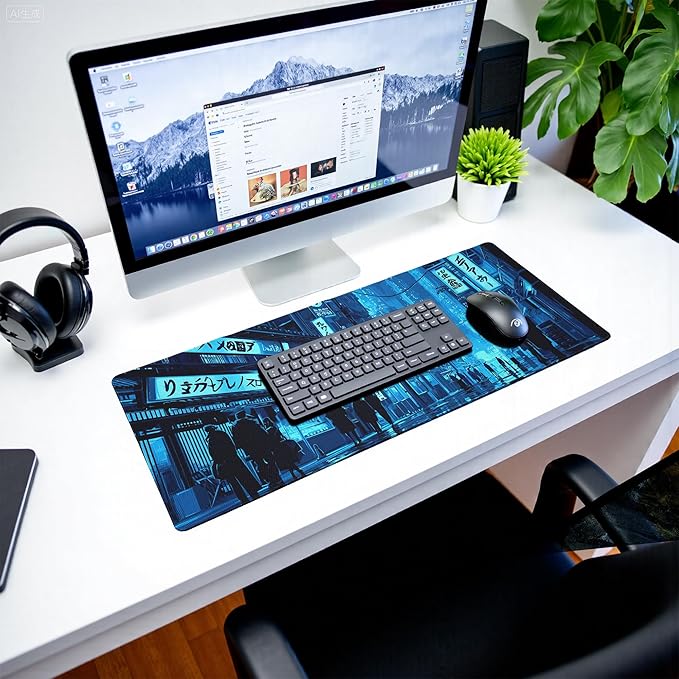 Japanese Gaming Mouse Pad Large Desk Mat Extended Keyboard Streets Mouse Pad Anime Mousepad with Non-Slip Base and Stitched Edge Mouse Mat Desk Pad 31.5 x 11.8 Mouse Pads for Desk Home Office Gaming