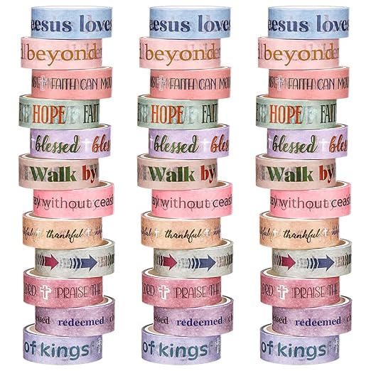 Janlaugh 24 Rolls Christian Washi Tape Gifts Bulk Religious Inspirational Scripture Prayer Supplies Bible Verse Tape for Bible Study Journaling Crafting Valentine's Day Women Gifts