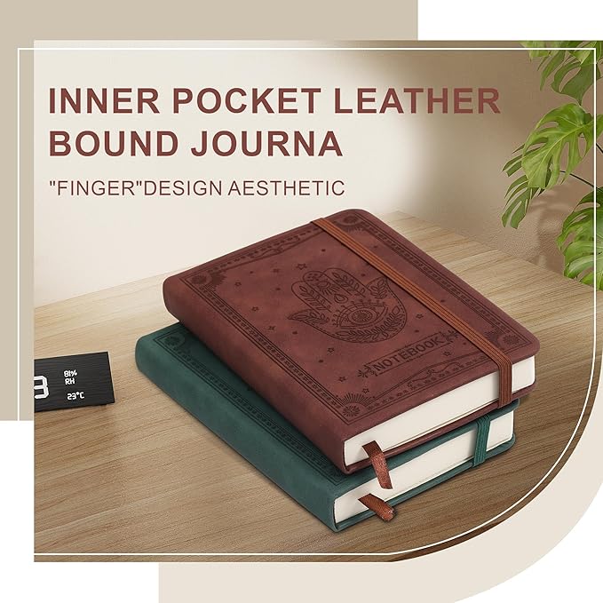 Inner Pocket Notebook Lined Journal 4X 6 Hardcover Leather Notebook 288 Page Finger Aesthetic Bound Record College Ruled Reading Diary Notepad For Travel Work School Office Writing Gifts -Purple