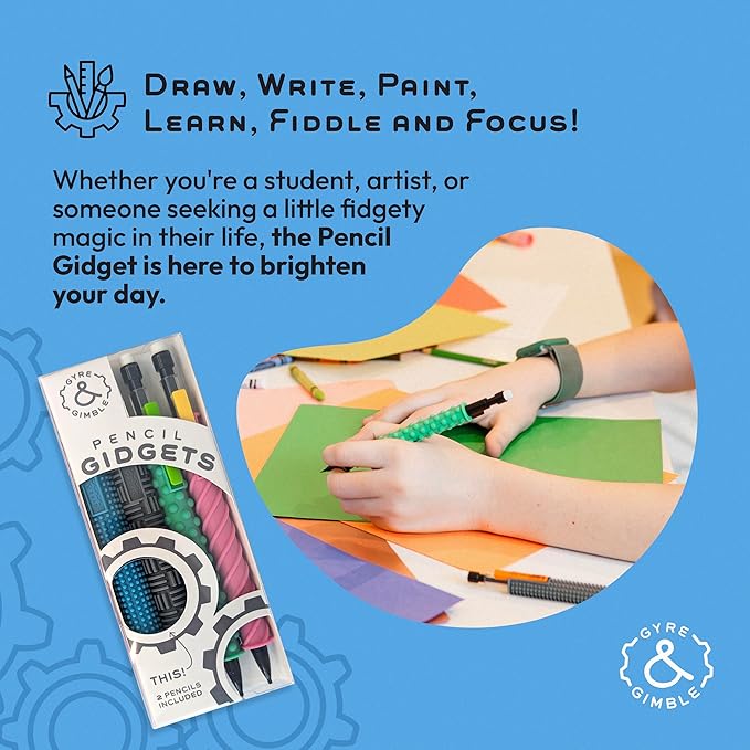 Gyre & Gimble Pencil Gidgets – Textured Silicone Pencil Sleeve for Quiet Fidgeting – Transform Your Mechanical Pencil into a Sensory ADHD Tool for Kids and Adults – 4 Sleeves & 2 Pencils
