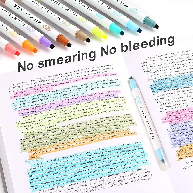 Aesthetic Highlighters Assorted Colors 12 Pack Dual Tip Highlighter Markers No Bleed Perfect for Bible and Bullet Journaling