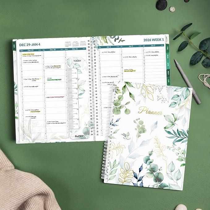 SUNEE 2026 Appointment Book, Quarter-Hourly, Weekly & Monthly - from January 2026 - December 2026, 8.5"x11" Weekly Planner, Flexible Cover, Note Pages, Pockets, Bookmark, Spiral Binding,