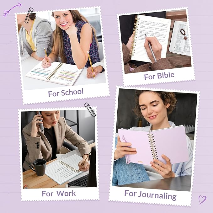 SUNEE Journaling Notebooks, A5 Lined Spiral Notebook for Women, 146 Pages College Ruled Hardcover Notebook for Work, Note Taking, Journaling and Office School Supplies, A5 - Purple