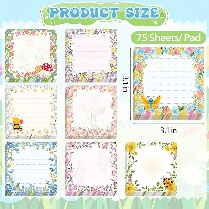 600 Sheets Spring Sticky Notes, Beautiful Flower Note Pads Self-Adhesive Spring Floral Memo Notes for Springtime Party Favors Home Office School Supplies