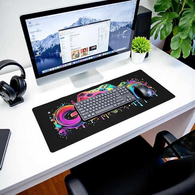 Gamer Mouse Pad Abstract Black Mouse Pad 31.5x11.8 Inch Aesthetic Skull Texture Non-Slip Rubber Base Large Mousepad Stitched Edges Keyboard Mouse Mat Desk Pad for Office and Home