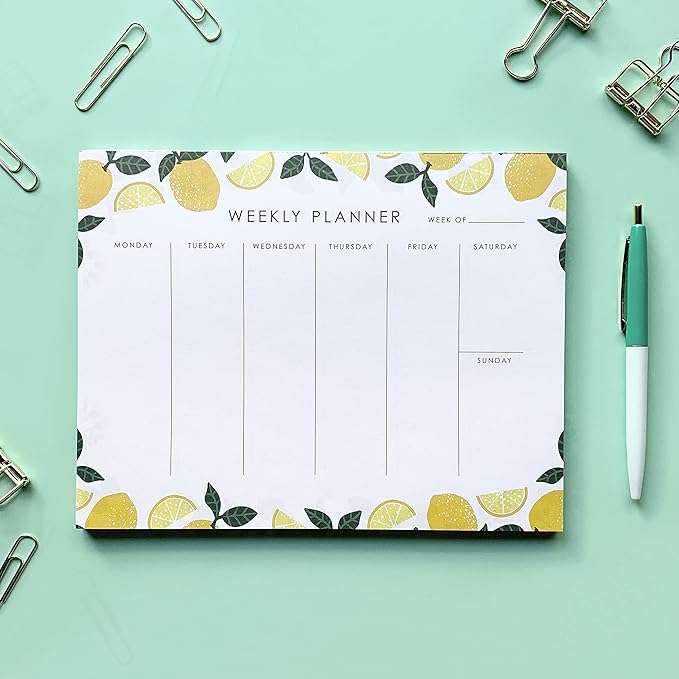 Weekly Planner Notepad - 9x7” inches, 52 tear off sheets - Undated Desk Planner Pad Calendar Notepad Organizer for Weekly To Do List, Notes and Schedule (Lemons)