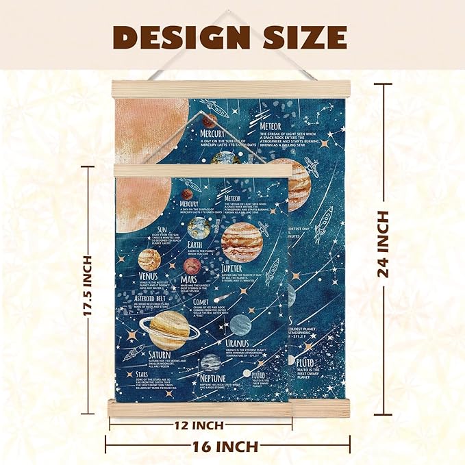 LUVADIAN Solar System Poster Wall Art, Space Decor for Boys Room, Outer Space Wall Decor, Planet Solar System Poster Hanger Frame, 16x24 Inches