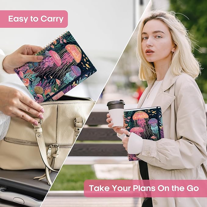 2026 Planner, Weekly and Monthly Calendar Planner Book, January 2026 - December 2026, Hardcover Spiral Planner with Monthly Tabs, Notes Pages, Perfect for Women & Men, A5 (6.4" x 8.5") - Jellyfish