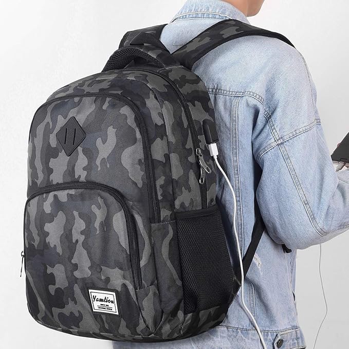 YAMTION Men's and Women's Laptop Backpack with USB Charging Port for Business University 35L (15.6 Inches, B6-Black Camouflage)