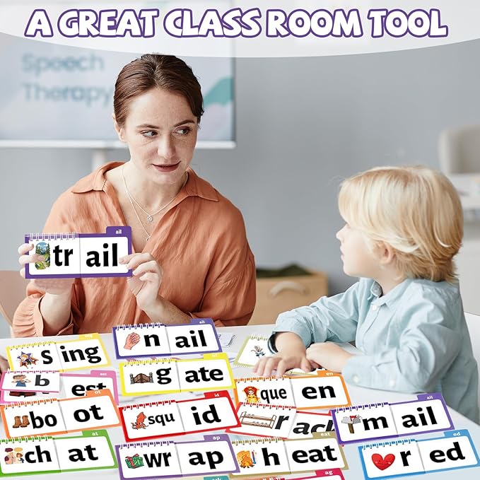 gisgfim 48 Word Family Build Book Spell Read and Rhyme Flip Activity Books ABC Vocabulary Flashcards Kindergarten Sight Phonics Flashcard Fun Learn to Read Activity Games for Kids Homeschool Supplies