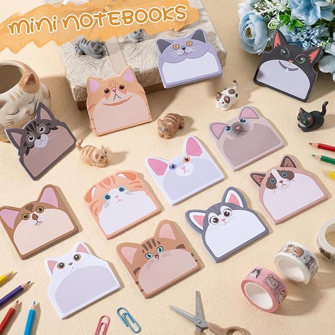 Maxdot 36 Pads 1080 Sheets Cute Sticky Notes, Fun Cat Sticky Notes Pad Self Adhesive Cartoon Memo Pads Bulk for Gift School Tab Office Home Supplies