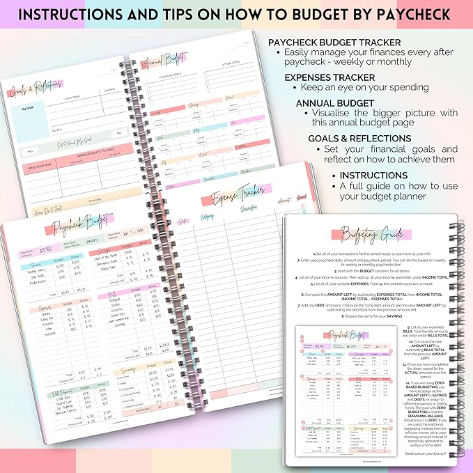 Paycheck Budget Planner - Undated Financial Organizer for Weekly, Bi-Weekly, and Monthly Budgeting and Expense Tracking | A5 Rainbow