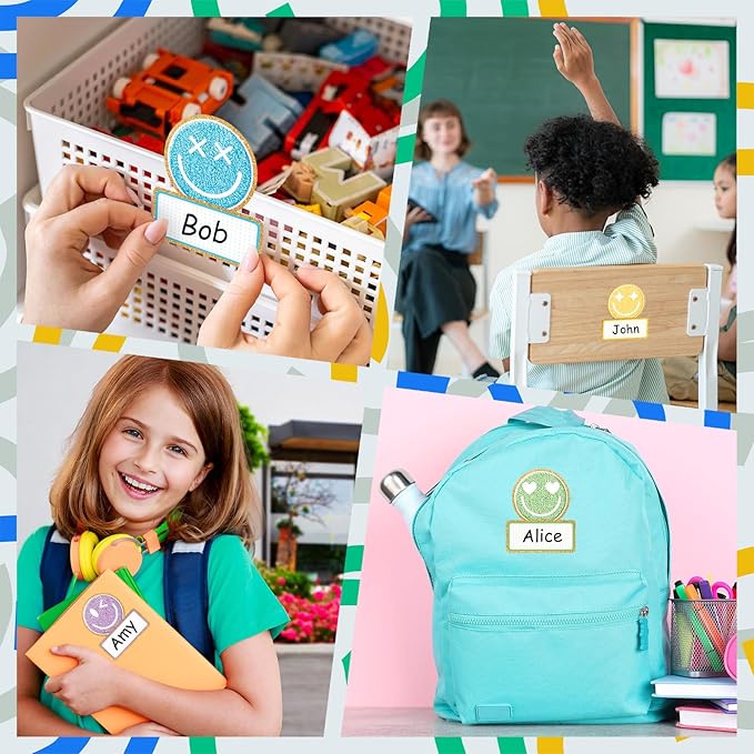 120Pcs Back to School Name Tag Stickers Smile Face Sticker Pastel Embroidered Style Happy Face Label Decals for Students Classroom Bulletin Board Desk Wall Message Board
