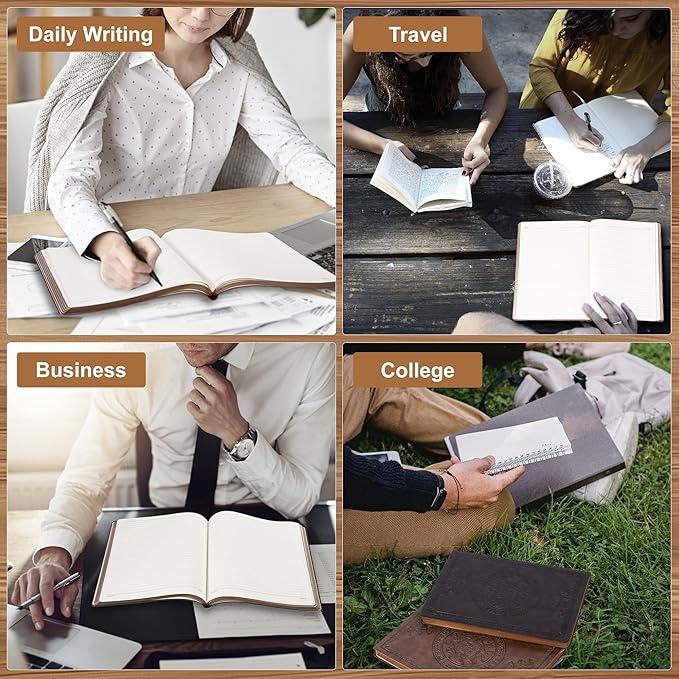 CAGIE Lined Journal Notebook for Women Men, 300 Pages Soft Cover Notebook Leather Journals for Writing, 180 Lay Flat Vintage Mens Journal Personal Diary 8.5"×11", Brown