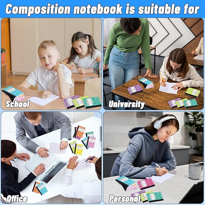 72 Pack Mini Composition Notebooks Bulk College Ruled Half Composition Notebook Narrow Ruled Small Pocket Marble Journal 8 Colors-4.5" x 3.25"-60 Sheets for Students Office School Supplies