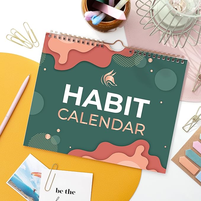 Clever Fox Habit Calendar Circle – 24-Month Inspirational Daily Habit Tracker with Colorful Pages – Routine & Goal Planner Journal (Dark Green & Red)