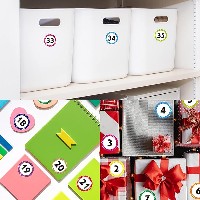 480 PCS Number Stickers, 12 Sheets Polka Dot Consecutive Number 1-40 Labels Self-Adhesive Water/Tear Resistant Number Stickers Without Residue for Office, Classroom, Indoor, Boxes, Storage (1” Each)