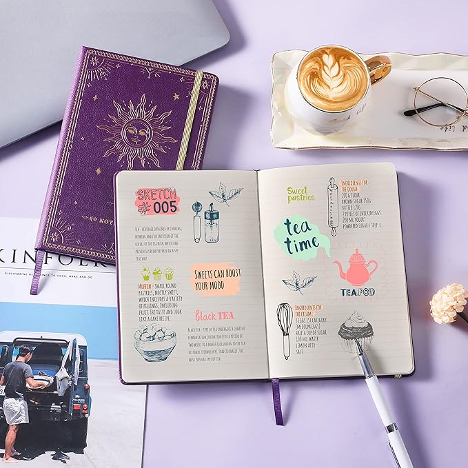 Artfan Ruled Notebook/Journal โ Premium Thick Paper Faux Leather Classic Writing Notebook with Pocket + Page Dividers Gifts, Banded, Large, 144 Pages, Hard Cover, Lined (5.8''x 8.4'') - Purple