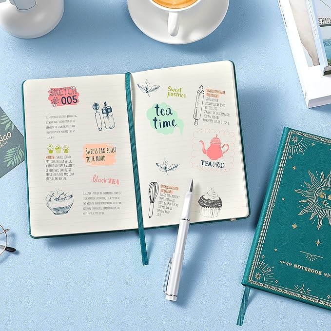 Artfan Ruled Notebook/Journal โ Premium Thick Paper Faux Leather Classic Writing Notebook with Pocket + Page Dividers Gifts, Banded, Large, 144 Pages, Hard Cover, Lined (5.8 x 8.4) - Jungle Green