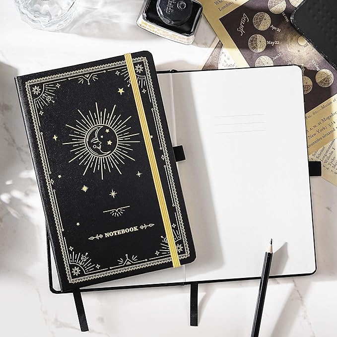 Artfan Ruled Notebook/Journal β Premium Thick Paper Classic Writing Notebook with Pocket + Page Dividers Gifts, Banded, Large, 128 Pages, Hard Cover, Lined (5.3" x 8.26") - Goddess Of the Moon