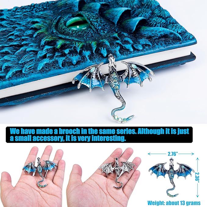 3D Dragon Eye Embossed Journal,Resin Engraving Notebook,Dnd notebook for Dragon Lovers ,Blank Paper,Hardcover Travel Notepad for Writing,Sketchbook,Collection,Gift,Decoration A4 and A5 Size (A5-Blue-Lined-Brooch)