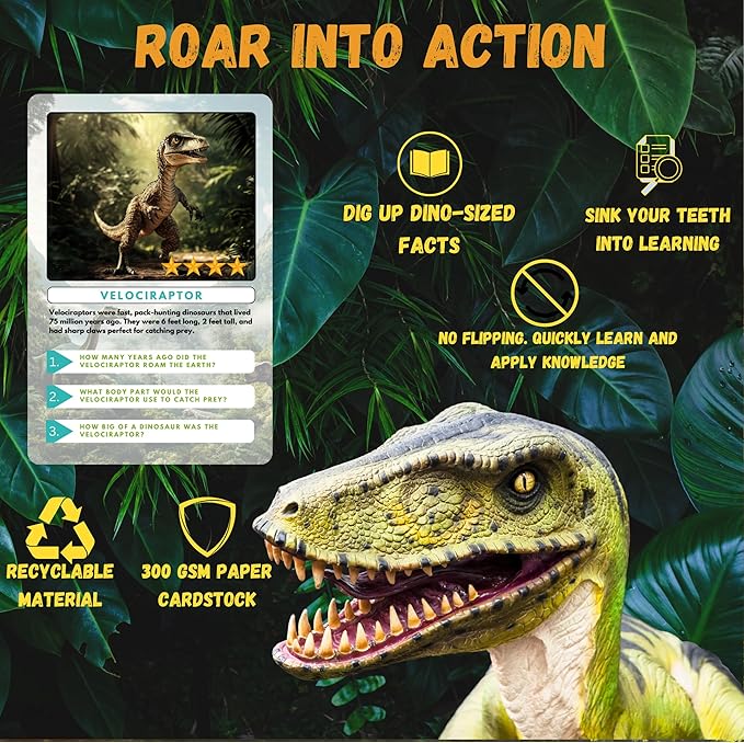 Dinosaur Trivia Flash Cards for Kids Ages 3+, Educational Dinosaur Learning Game, STEM Flash Cards in Metal Tin, Screen-Free Travel Toy