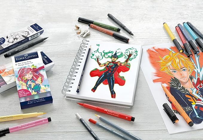 Faber-Castell Pitt Artist Pen Manga Kaoiro Drawing and Illustration Wallet - 6 India Ink Artist Markers