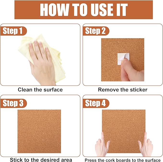 SUNGIFT Cork Board 12"x12" -12 Pack Bulletin Boards 1/4" Thick Square Decorative Cork Tiles with 100 PCS Push Pins Double-Sided Adhesive Corkboards Tiles for Wall Office