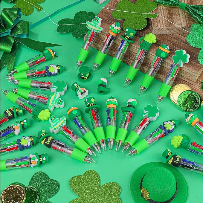 CZWZ 30Pcs Mini Multicolor Pens in One 4-in-1 Cute Pens Bulk, Ballpoint Pen for Birthdays and Parties, Fun Gifts Assorted Ink Kawaii Pen(St Patricks Day)