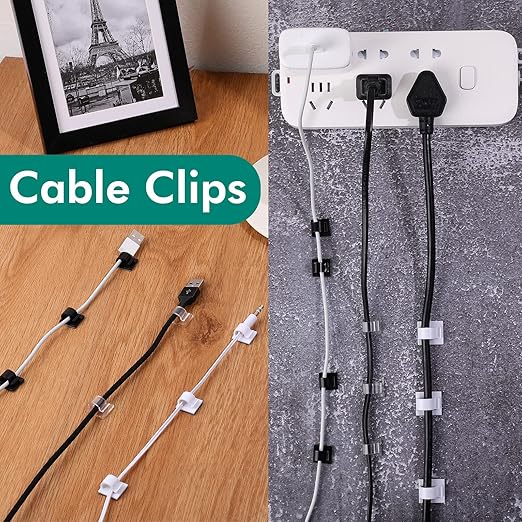 Namalu 60 Pieces Mini Cable Clips Hooks Christmas Light Clips Self Adhesive Light Hooks Cord Clips for Desk Outdoor String Lights(Large,Clear)