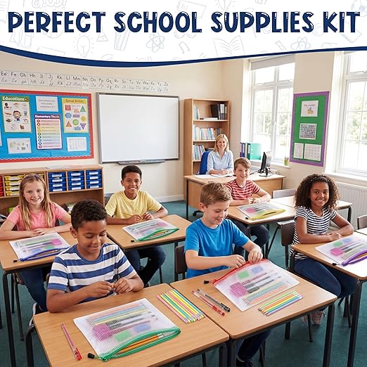 156 Pcs/12 Set Back to School Supplies Kit, Mesh Zipper Pouch Bags with Pencils, Erasers, Sharpeners, Pens – Bulk School Supplies for Classroom & Office Use