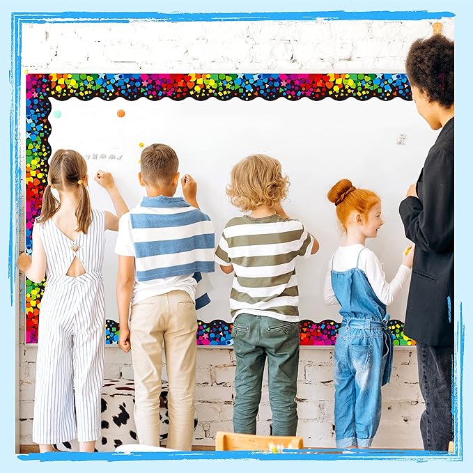 60 Feet Bulletin Board Borders, Scalloped Confetti Rolled Border Trim Decorate Bulletin Boards, Walls, Desks, Windows, Doors for School, Classroom & Offices