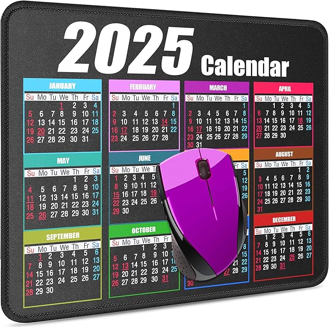 Calendar Mouse Pad with Non-Slip Rubber Base, Premium-Textured & Waterproof Mousepads with Stitched Edges, Mouse Pads for Computers, Laptop, PC, Office & Home (2025 Black)