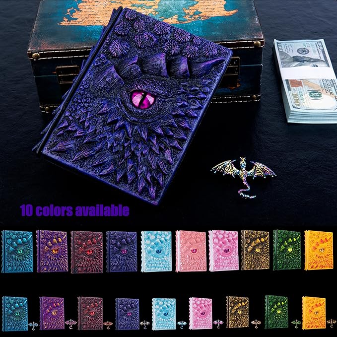 3D Dragon Eye Embossed Journal,Resin Engraving Notebook,Dnd notebook for Dragon Lovers ,Blank Paper,Hardcover Travel Notepad for Writing,Sketchbook,Collection,Gift,Decoration A4 and A5 Size (A5-Dark Purple-Lined-Brooch)