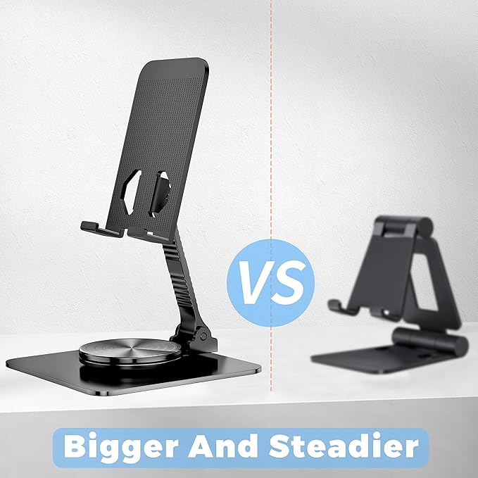 360 Rotatable Foldable Phone Stand for Desk,Fully Adjustable Desktop Phone Holder Cradle Dock Compatible with iPhone 17 16 15 14 13 12 11 Pro Max,Tablets,All Phones(Black)