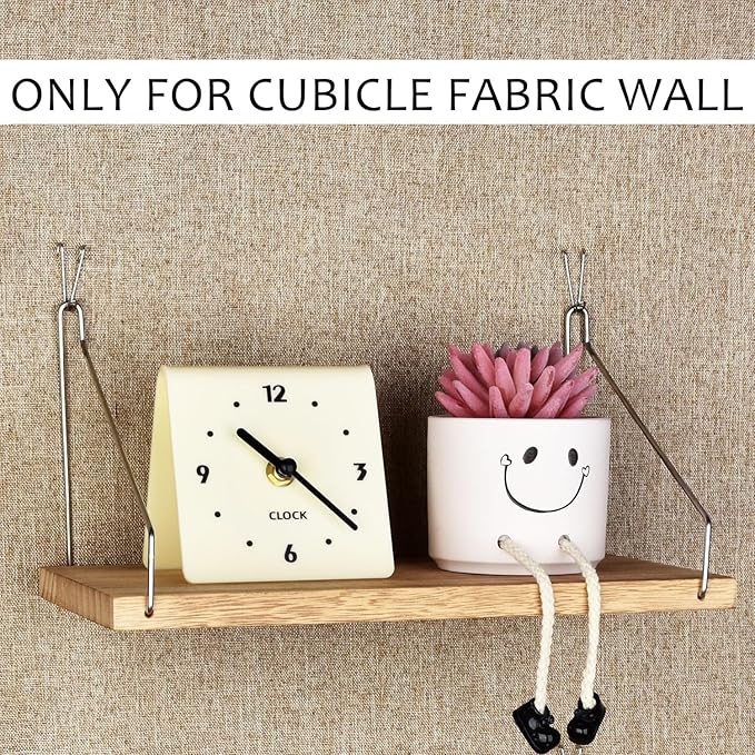 Fabric Wall Cubicle Shelf with Hooks for Work Decor, 11.8' Wooden Cubicle Organizer Storage Shelf with Hangers Cubicle Accessories for Women Men Desk