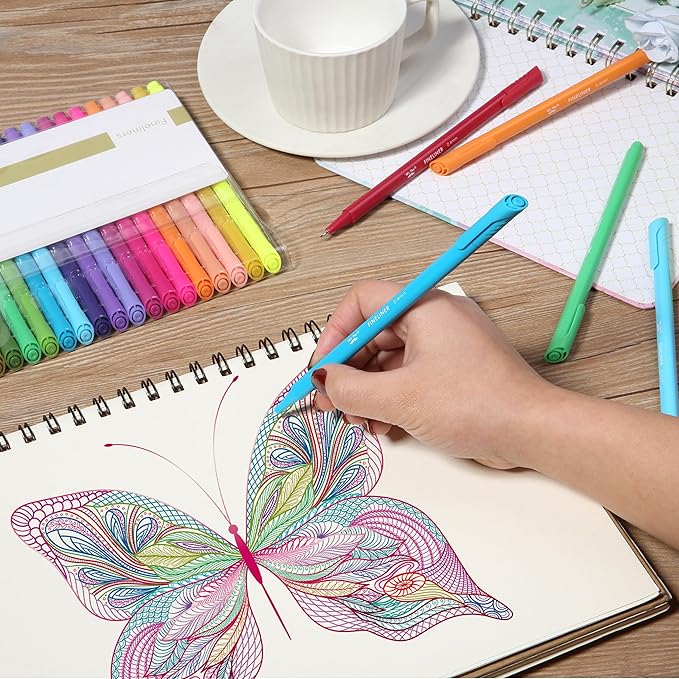 Mr. Pen- Fineliner Pens Colored, 24 Pack, Bible Journaling Pen, Ergonomic Triangular Colorful Barrels, 0.4mm Fine Liner Pens