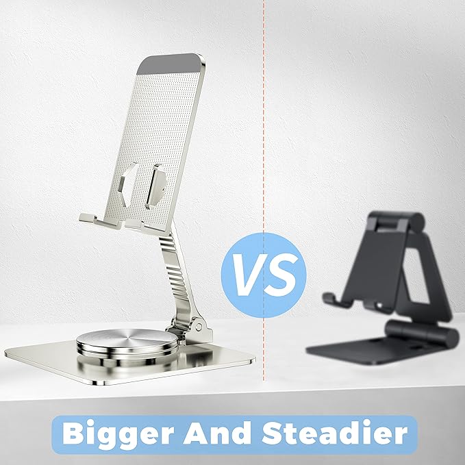 Rotatable Foldable Phone Stand for Desk, Fully Adjustable Desktop Holder Cradle Dock Compatible with iPhone 14 13 12 11 Pro Max Xr, Nintendo Switch, Tablets, All Phones(Silver)