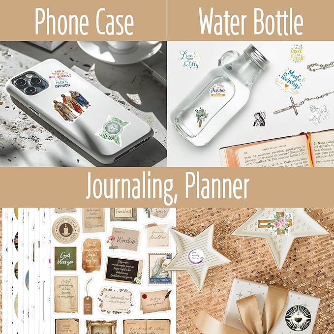 200+PCS Bible Stickers, Colorful Water/Tear Resistant Vinyl Christian Stickers Remove Without Residue for Laptop Skateboard Suitcase Computer Phone Planner VSCO Adults Girls Women (20 Sheets)